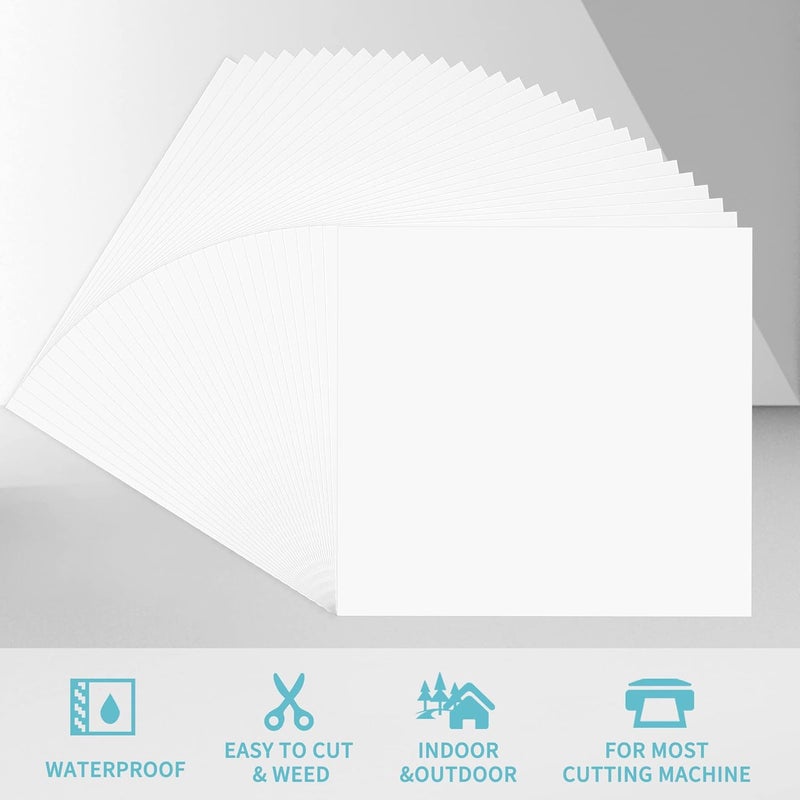 Huaxing Matte White Permanent Vinyl, 30 Pack 12” x 12” for Cricut & Silhouette Cameo Cutters, Crafts, Signs, Scrapbooking, Waterproof, Indoor-Outdoor Use - Image 2